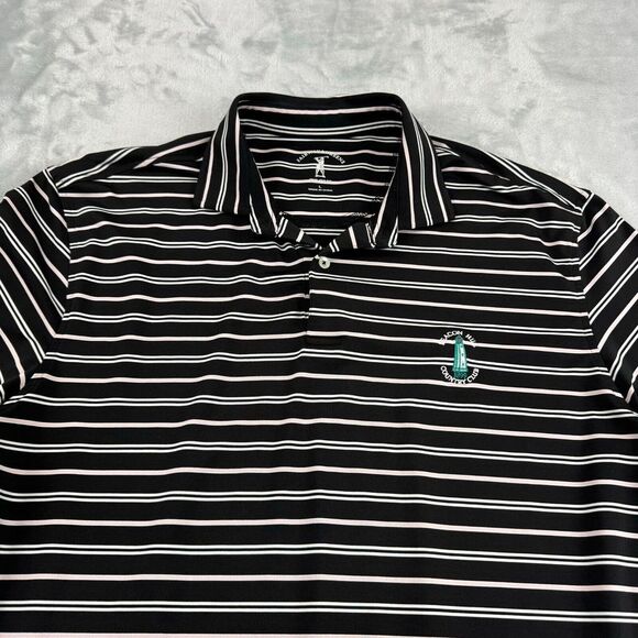 Fairway&Greene Tech Golf Polo Mens L Black Pink Striped Shirt Beacon Hill F&G - Picture 1 of 10